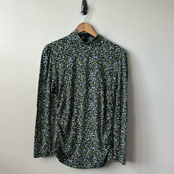 NWT MICHAEL Michael Kors Floral Mock neck Slim Fit Ruched Side Top XL - Picture 3 of 8